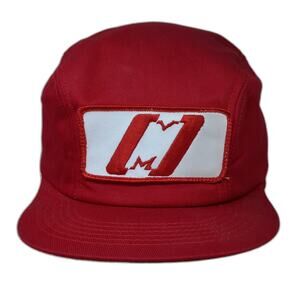 K-Brand Baseball Cap Red 7 3/8 Ear Flaps Hesston Logo Patch Made USA Hat Vintage